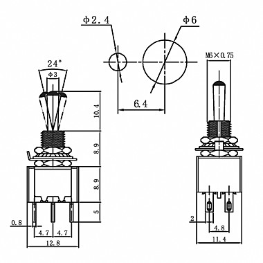 Переключатель тумблер 250V 3A  двухполюсный 6кон. ON-ON // Rexant