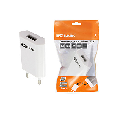 Зарядное устройство сетевое СЗУ1, 1А 1USB белый TDM
