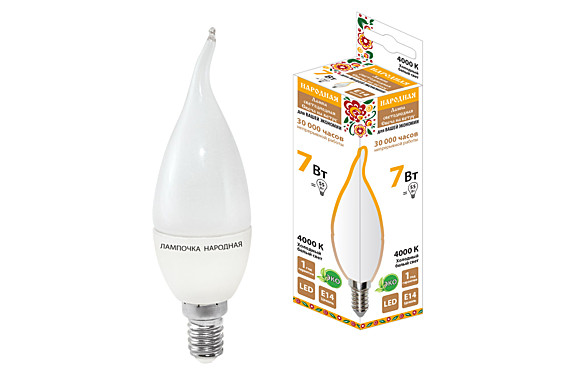 Лампа светодиодная TDM WFC37  7Вт 220В 4000К Е27(свеча на ветру)