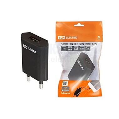 Зарядное устройство сетевое СЗУ2, 1А 1USB черный TDM