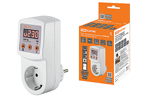 Реле напряжения в розетку РНР-02, 16А,дисплей,регул. TDM