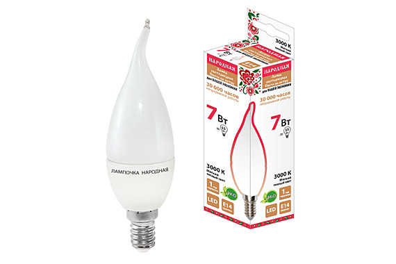 Лампа светодиодная TDM WFC37  7Вт 220В 3000К Е14(свеча на ветру)