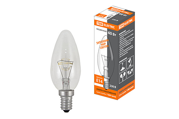 Лампа TDM 40W E14 (ДС) Свеча прозр.