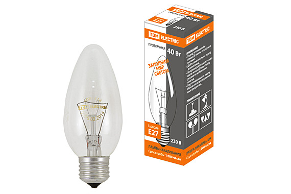Лампа TDM 40W E27 (ДС) Свеча прозр.