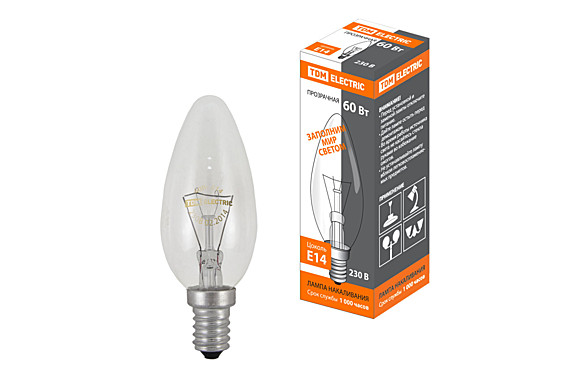 Лампа TDM 60W E14 (ДС) Свеча прозр.