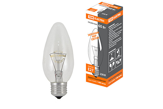 Лампа TDM 60W E27 (ДС) Свеча прозр.