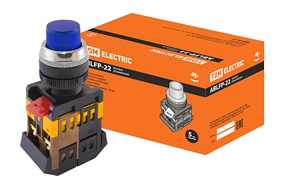 Выключатель кнопочный  АBLFР-22 синяя 1з+1р, с подсветкой