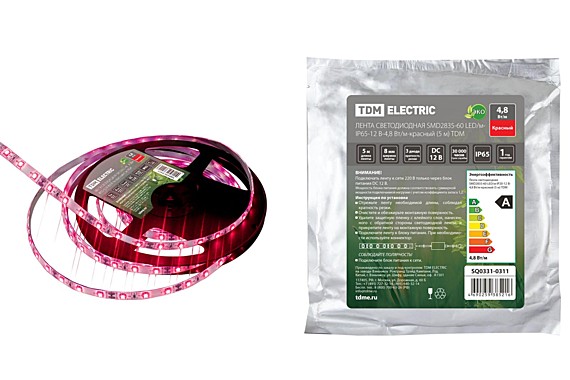 Лента светодиодная  60 Led/m  4,8W/m IP65 силикон красная      SMD3528