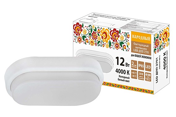 Светильник светодиодный TDМ LED ЖКХ  ДПП 3801,  8Вт, 4000К, 155х78х57мм, белый овал Народный